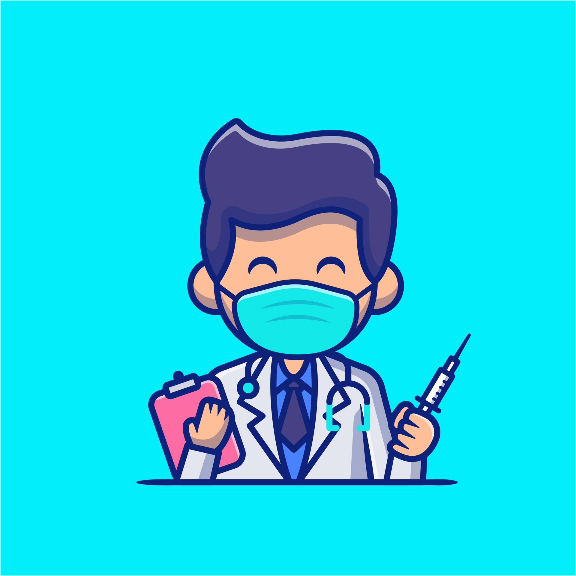 médico com injeção e ilustração do ícone do vetor dos desenhos